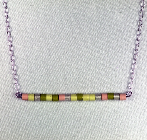 Horizontal Bar Necklace Quilled Beads Ballet Slipper & Golden Lime